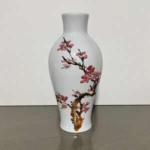 Vintage Porcelain Vase with Pink Blossom Motif